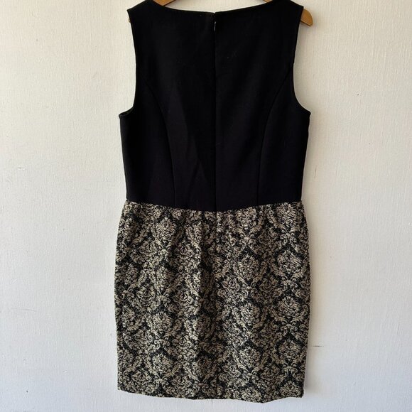 LOFT Sheath Dress Womens Size 6 Gold Black Rear Zip LBD Tapestry - Picture 6 of 8